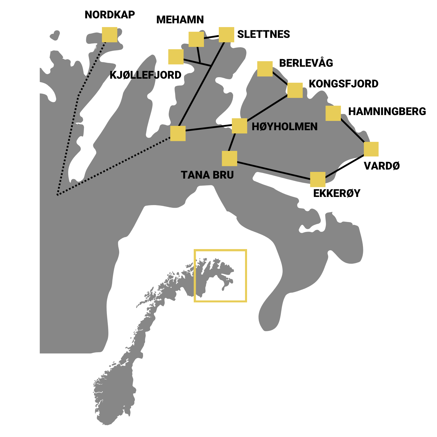 Norwegens Arktisküste_14 Tage Route Übersichtskarte