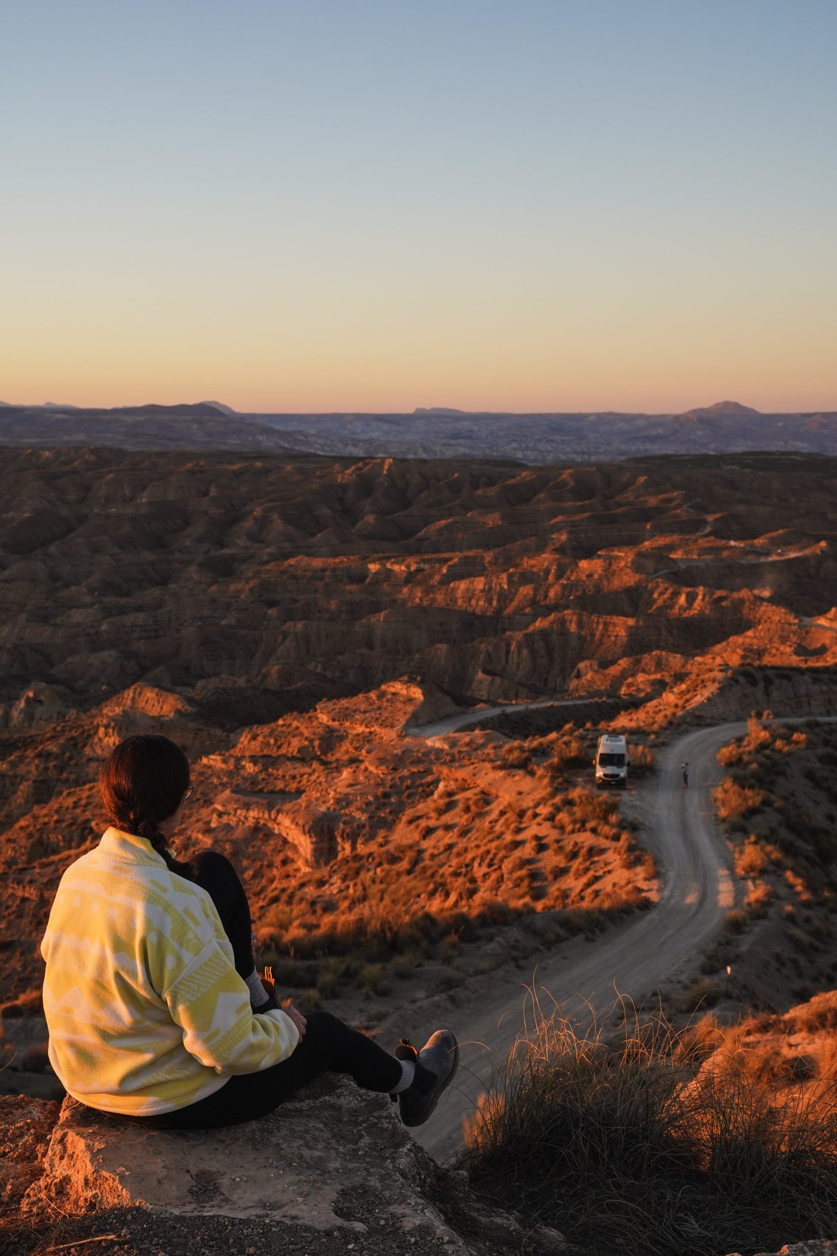 Sonnenuntergang über der Gorafe Wüste Südspanien und Portugal Route im Winter