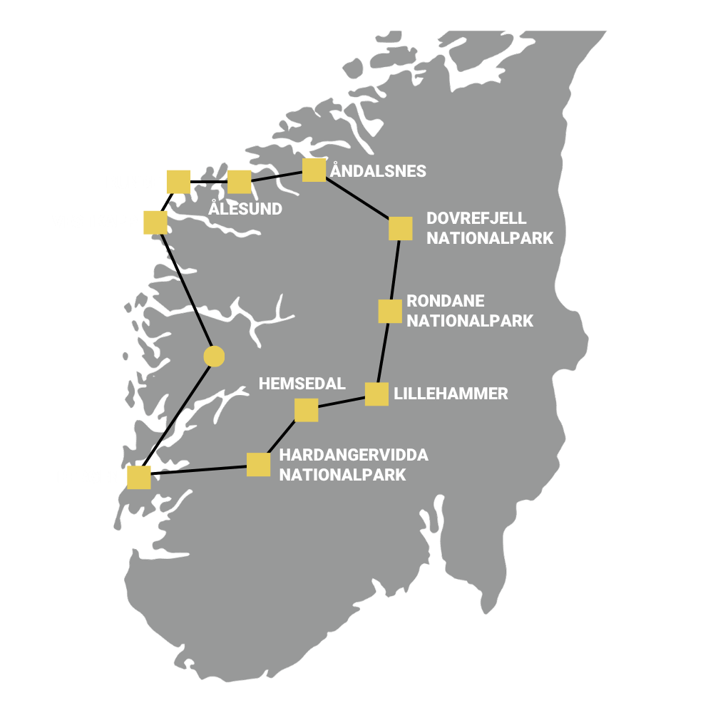 Routenübersicht_2-3 Wochen Wildlife & Naturhighlights Südnorwegen